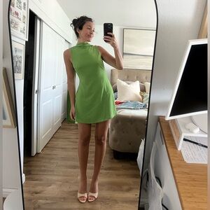 MESHKI Wynter Scarf Draped Low Back Mini Dress Green Size S